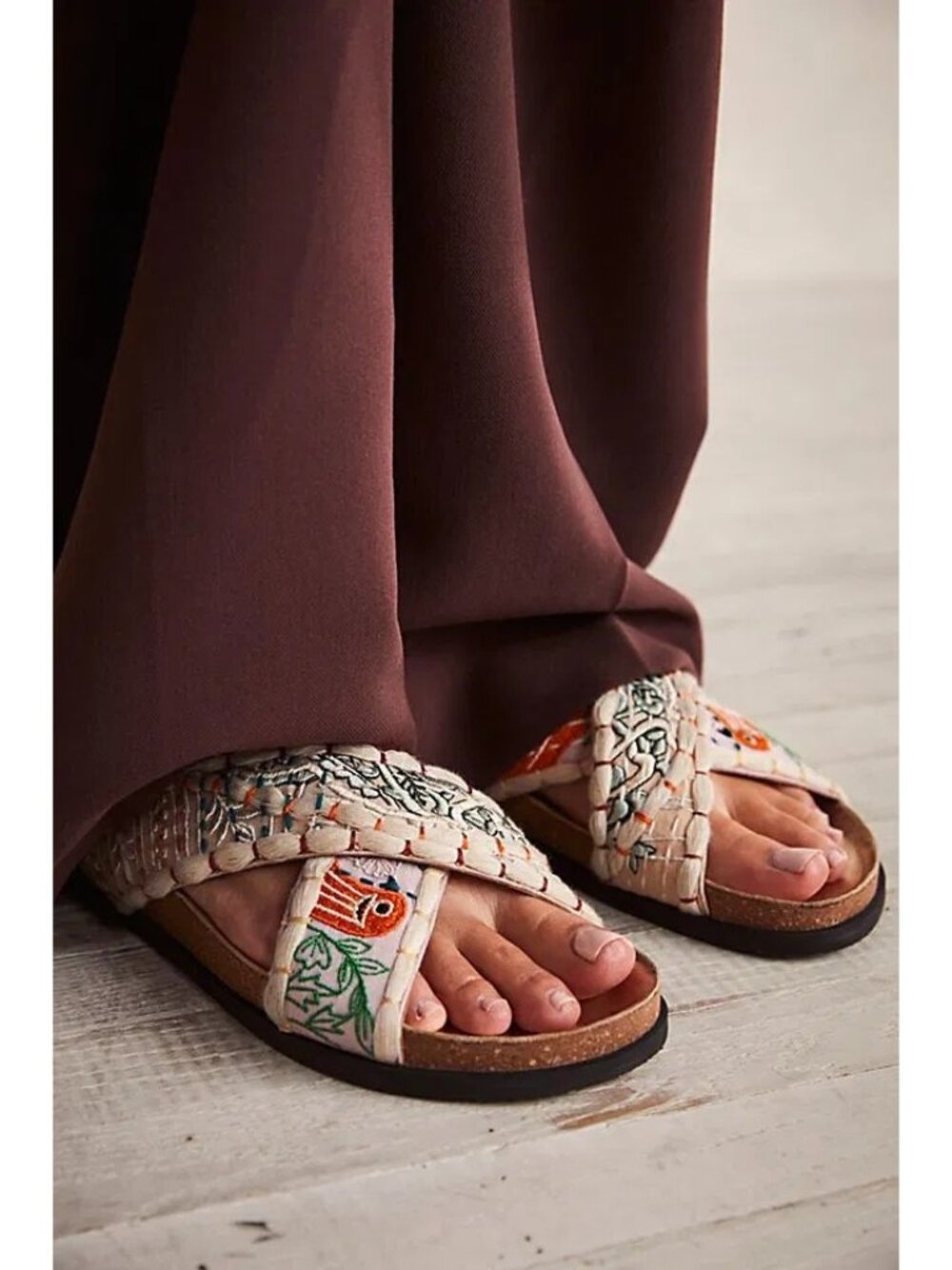 Free People Wildflowers Boho Unique Metallic Crossband Slide Sandals
